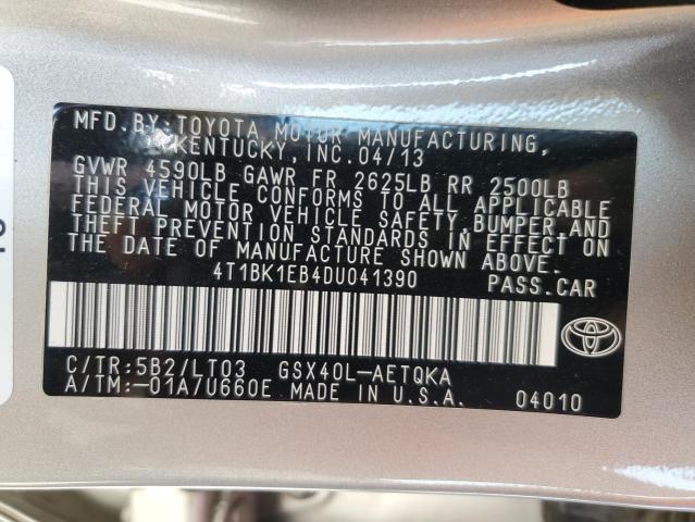 4T1BK1EB4DU041390 - 2013 TOYOTA AVALON BASE 金色 照片 12