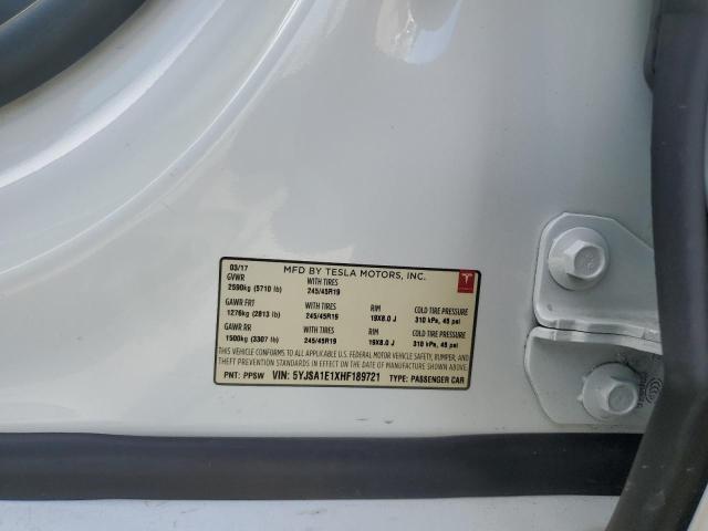 5YJSA1E1XHF189721 - 2017 TESLA MODEL S WHITE photo 12