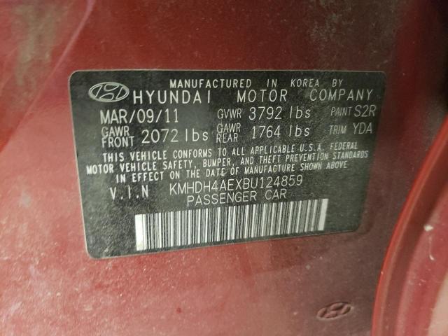 KMHDH4AEXBU124859 - 2011 HYUNDAI ELANTRA GLS RED photo 12