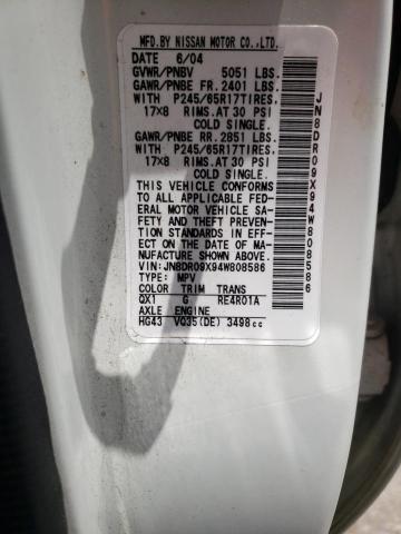 JN8DR09X94W808586 - 2004 NISSAN PATHFINDER LE WHITE photo 13