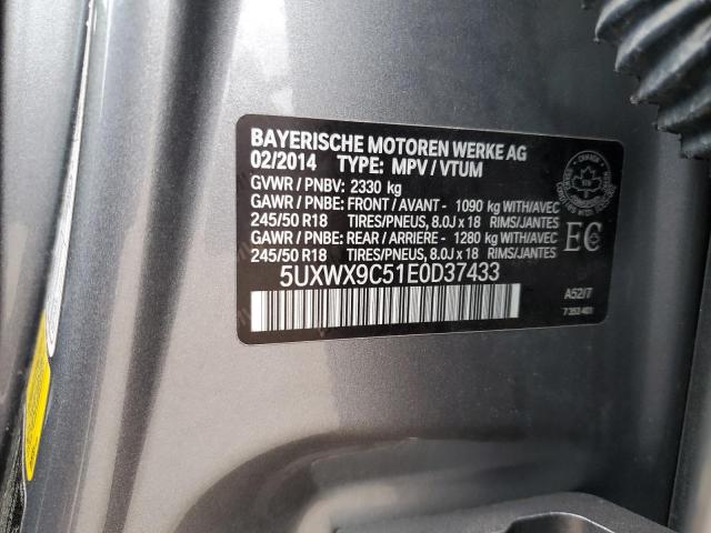 5UXWX9C51E0D37433 - 2014 BMW X3 XDRIVE28I GRAY photo 14