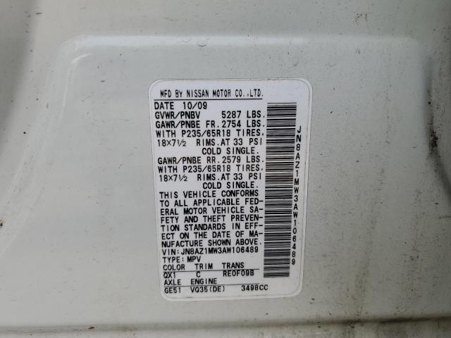 JN8AZ1MW3AW106489 - 2010 NISSAN MURANO S WHITE photo 12