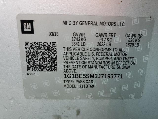 1G1BE5SM3J7193771 - 2018 CHEVROLET CRUZE LT ვერცხლისფერი ფოტო 13