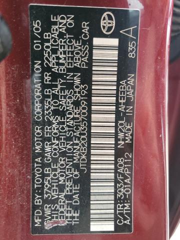 JTDKB20U357009193 - 2005 TOYOTA PRIUS RED photo 12