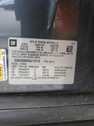 1GNKVGKDXDJ112119 - 2013 CHEVROLET TRAVERSE LT GRAY photo 13