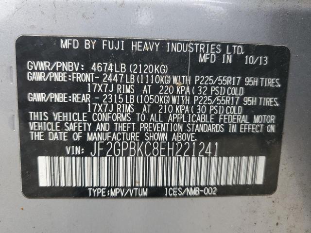 JF2GPBKC8EH221241 - 2014 SUBARU XV CROSSTR 2.0I HYBRID TOURING SILVER photo 12