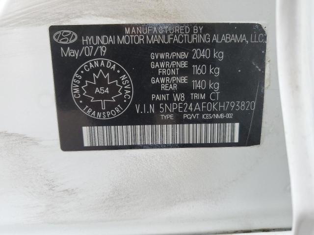 5NPE24AF0KH793820 - 2019 HYUNDAI SONATA SE WHITE photo 12