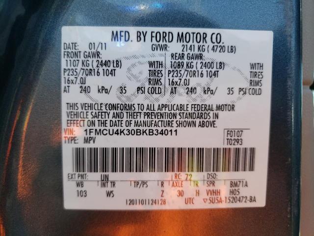 1FMCU4K30BKB34011 - 2011 FORD ESCAPE HYBRID BLUE photo 12