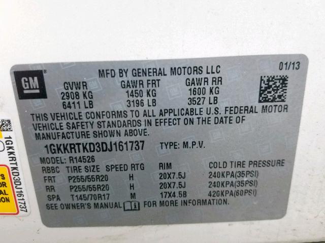 1GKKRTKD3DJ161737 - 2013 GMC ACADIA DENALI  photo 10