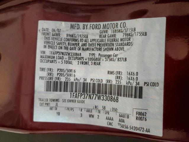 1FAFP37N77W330868 - 2007 FORD FOCUS ZX5 BURGUNDY photo 12