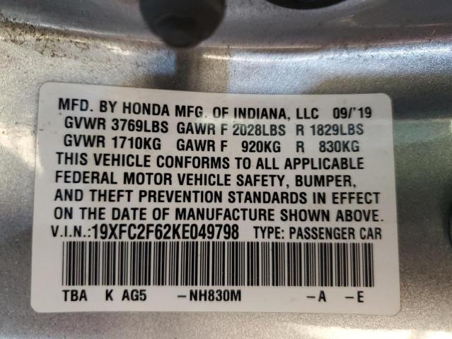 19XFC2F62KE049798 - 2019 HONDA CIVIC LX SILVER photo 12