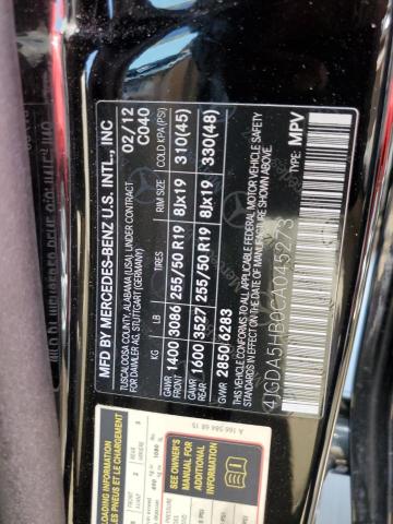 4JGDA5HB0CA045273 - 2012 MERCEDES-BENZ ML 350 4MATIC BLACK photo 14