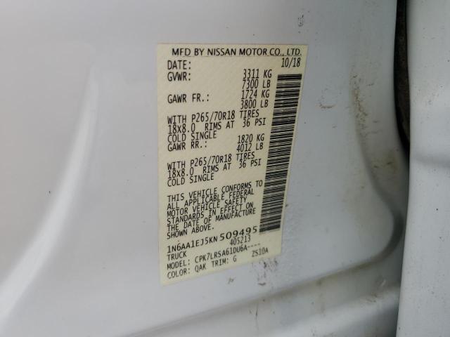 1N6AA1EJ5KN509495 - 2019 NISSAN TITAN S თეთრი ფოტო 12