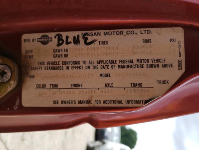 1N6HD16S2GC395133 - 1986 NISSAN D21 KING CAB MAROON photo 12