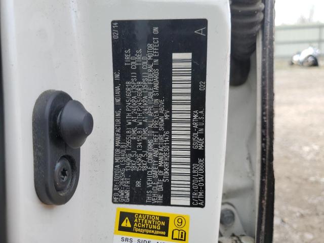 5TDKKRFH2ES011476 - 2014 TOYOTA HIGHLANDER XLE 白色 照片 14