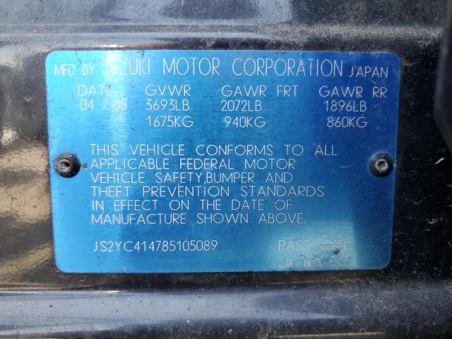 JS2YC414785105089 - 2008 SUZUKI SX4 BLACK photo 12