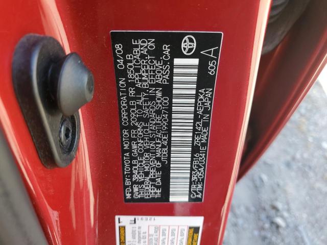 JTDBL40E199047100 - 2009 TOYOTA COROLLA BASE RED photo 12