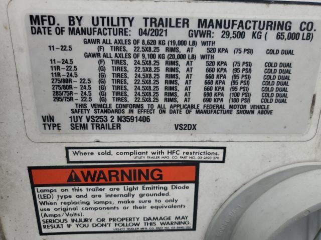 1UYVS2532N3591406 - 2022 UTILITY VS2DX WHITE photo 8