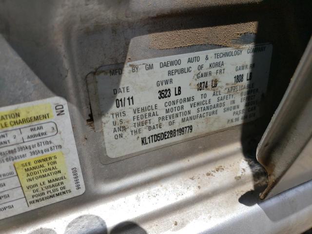 KL1TD5DE2BB199779 - 2011 CHEVROLET AVEO LS 灰色 照片 12