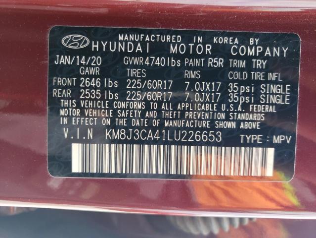 KM8J3CA41LU226653 - 2020 HYUNDAI TUCSON LIMITED BURGUNDY photo 12