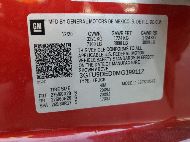 3GTU9DED0MG199112 - 2021 GMC SIERRA K1500 SLT RED photo 13