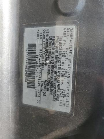 3N1CN7AP9HL898408 - 2017 NISSAN VERSA S GRAY photo 12