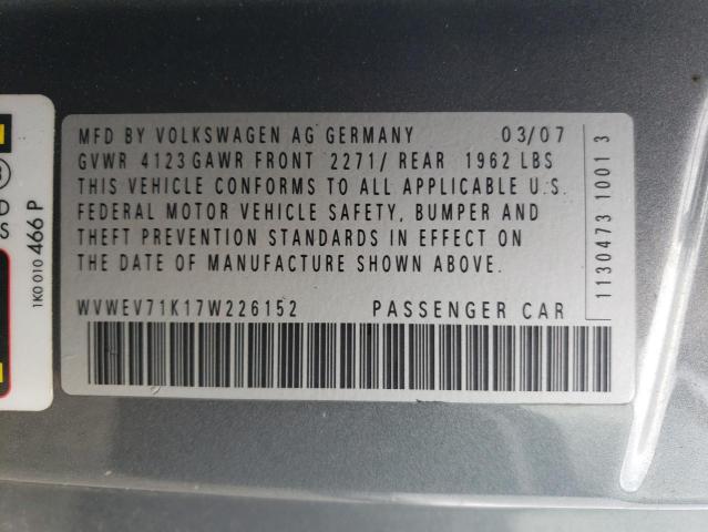 WVWEV71K17W226152 - 2007 VOLKSWAGEN NEW GTI GRAY photo 12