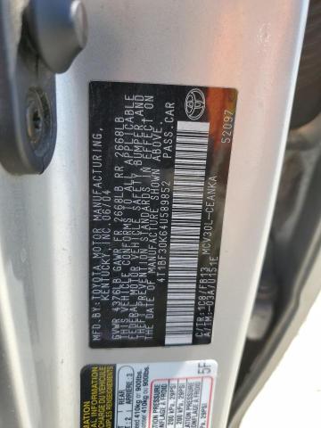 4T1BF30K64U589852 - 2004 TOYOTA CAMRY LE SILVER photo 12