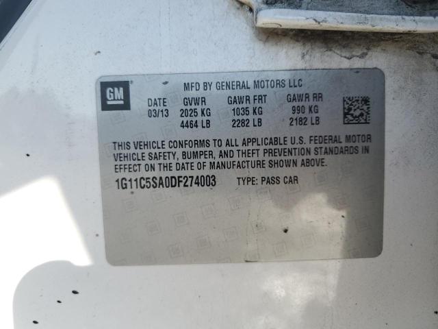 1G11C5SA0DF274003 - 2013 CHEVROLET MALIBU 1LT WHITE photo 12