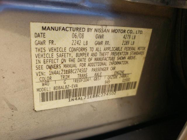 1N4AL21E88C274502 - 2008 NISSAN ALTIMA 2.5 GRAY photo 12