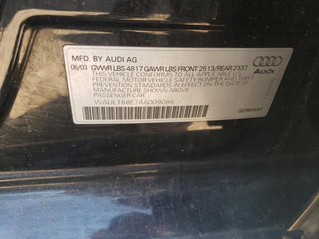 WAULT68E74A009086 - 2004 AUDI A4 3.0 QUATTRO BLACK photo 12