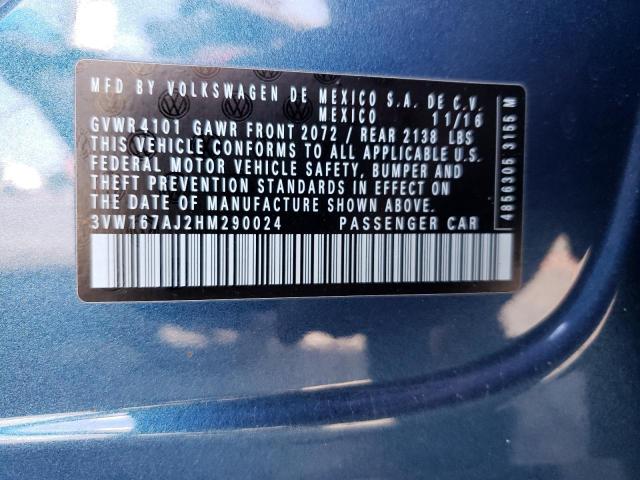 3VW167AJ2HM290024 - 2017 VOLKSWAGEN JETTA S BLUE photo 12