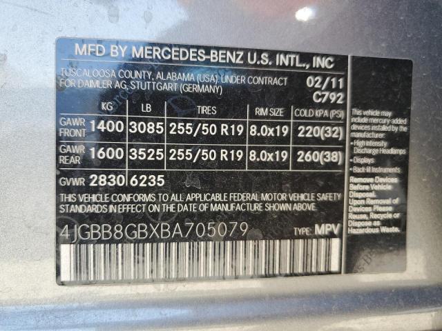 4JGBB8GBXBA705079 - 2011 MERCEDES-BENZ ML 350 4MATIC SILVER photo 13