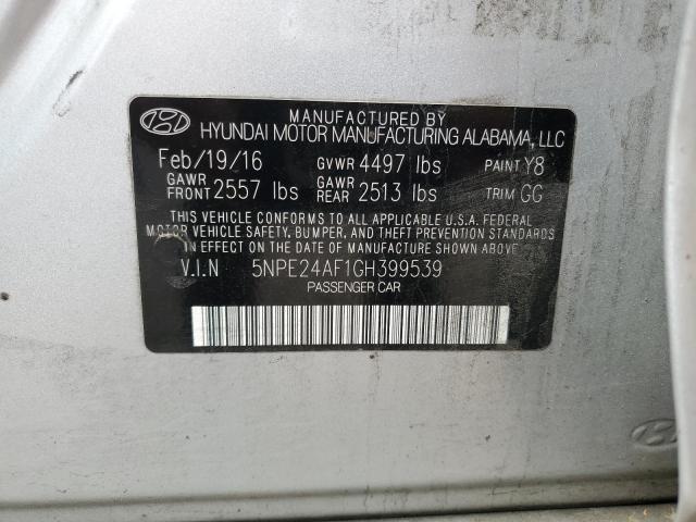 5NPE24AF1GH399539 - 2016 HYUNDAI SONATA SE SILVER photo 12