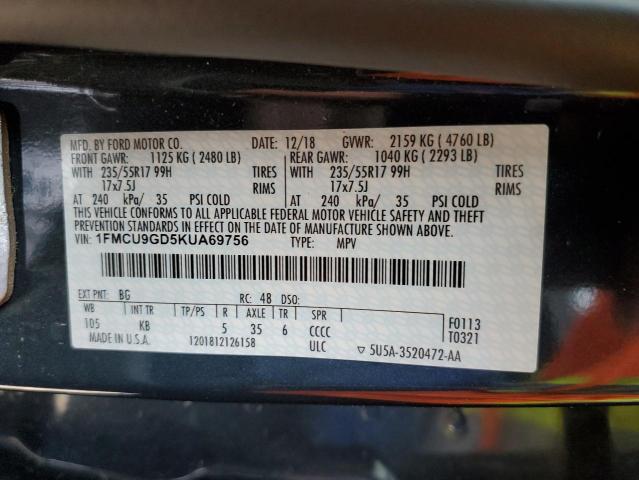 1FMCU9GD5KUA69756 - 2019 FORD ESCAPE SE TEAL photo 12