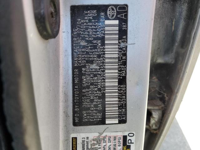 2T1BY32E15C352125 - 2005 TOYOTA COROLLA XRS SILVER photo 12