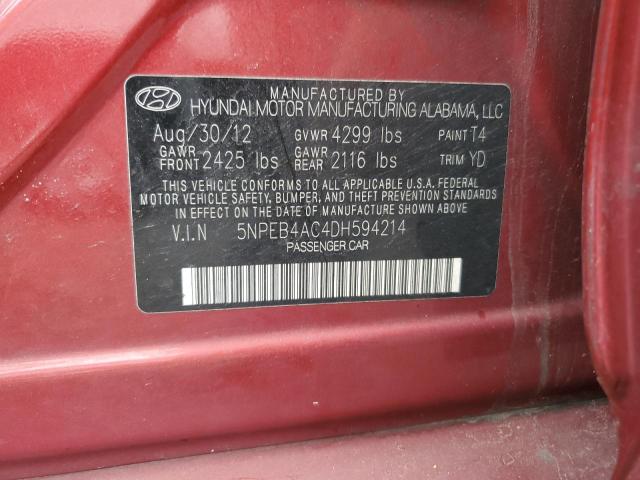 5NPEB4AC4DH594214 - 2013 HYUNDAI SONATA GLS RED photo 12