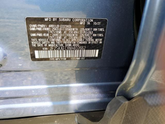 JF2SKAEC8NH402662 - 2022 SUBARU FORESTER PREMIUM BLUE photo 11