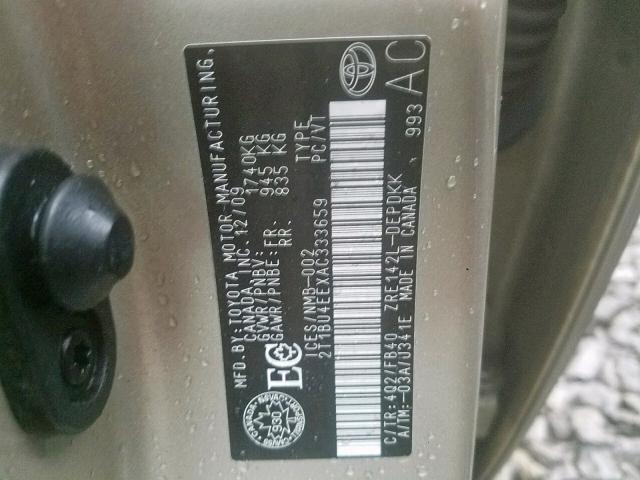 2T1BU4EEXAC333659 - 2010 TOYOTA COROLLA BASE  照片 10