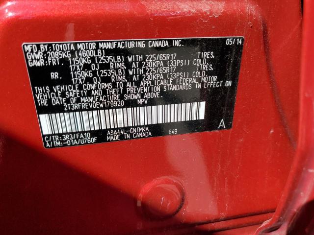 2T3RFREV0EW179920 - 2014 TOYOTA RAV4 XLE RED photo 14