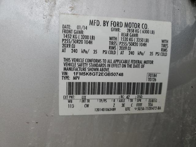 1FM5K8GT2EGB50748 - 2014 FORD EXPLORER SPORT SILVER photo 13