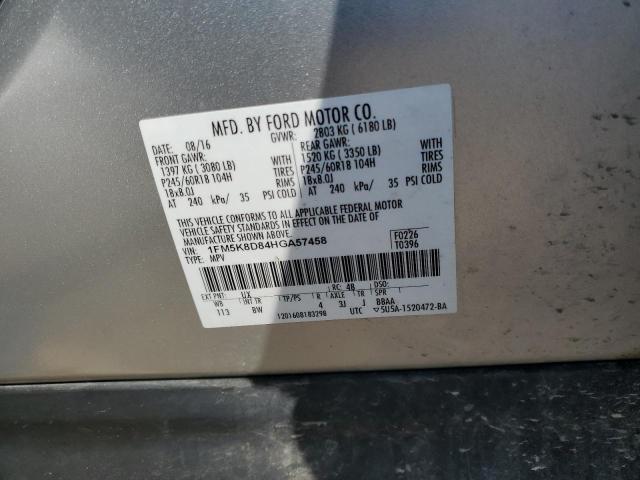 1FM5K8D84HGA57458 - 2017 FORD EXPLORER XLT SILVER photo 14