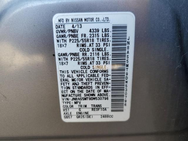 JN8AS5MT9DW530796 - 2013 NISSAN ROGUE S GRAY photo 14