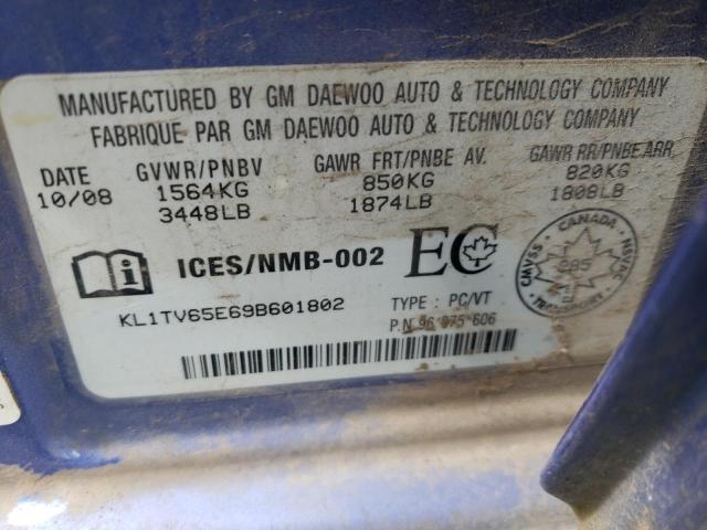 KL1TV65E69B601802 - 2009 CHEVROLET AVEO LS Mavi foto 13