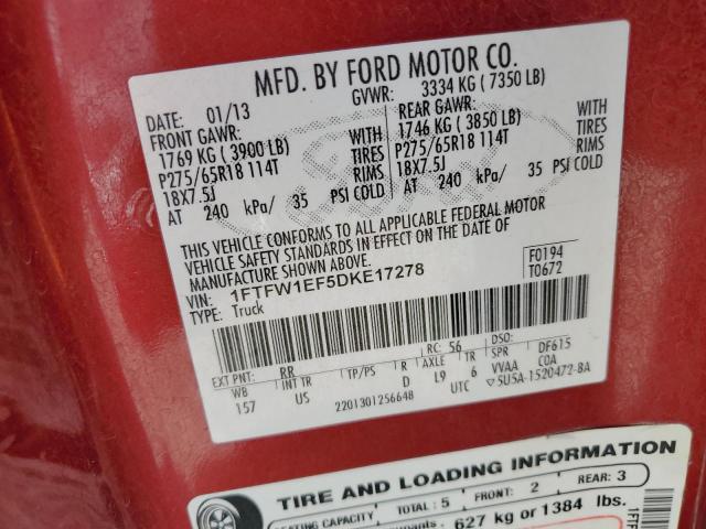 1FTFW1EF5DKE17278 - 2013 FORD F150 SUPERCREW RED photo 13