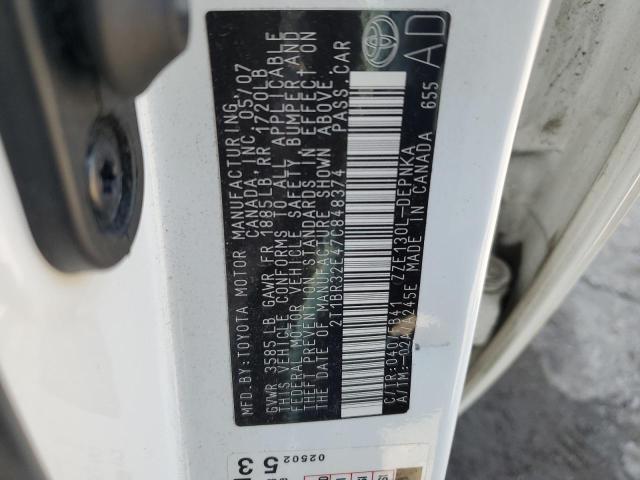 2T1BR32E47C848374 - 2007 TOYOTA COROLLA CE WHITE photo 12