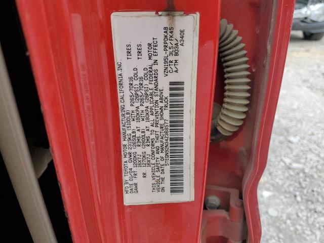 5TEGN92N34Z368577 - 2004 TOYOTA TACOMA DOUBLE CAB PRERUNNER RED photo 13