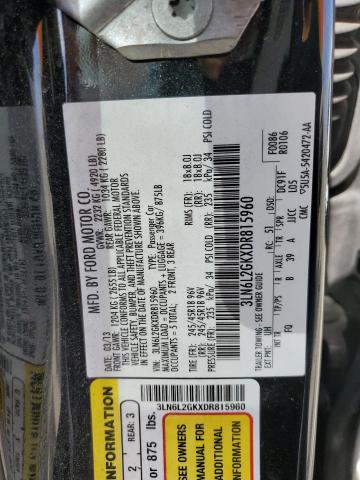 3LN6L2GKXDR815960 - 2013 LINCOLN MKZ BLACK photo 12