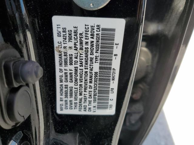 19XFB2F52CE302906 - 2012 HONDA CIVIC LX BLACK photo 12