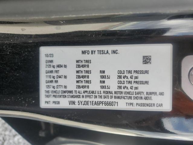 5YJ3E1EA6PF666071 - 2023 TESLA MODEL 3 Siyah fotoğraf 13